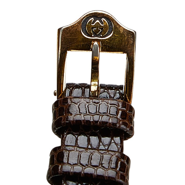 グッチ シェリーライン 型押し 腕時計 クオーツ ベージュ文字盤 ステンレススチール レザー レディース GUCCI 【中古】