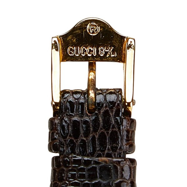 グッチ シェリーライン 型押し 腕時計 クオーツ ベージュ文字盤 ステンレススチール レザー レディース GUCCI 【中古】