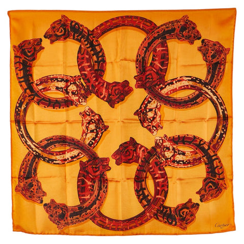 カルティエ パンサー スカーフ オレンジ レッド シルク レディース CARTIER 【中古】
