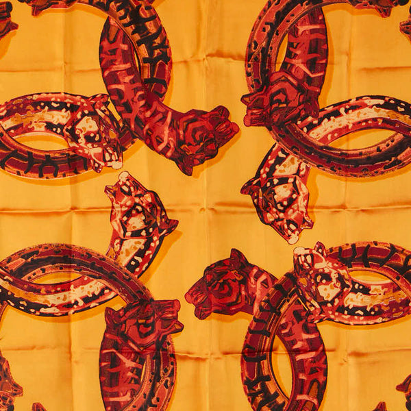 カルティエ パンサー スカーフ オレンジ レッド シルク レディース CARTIER 【中古】