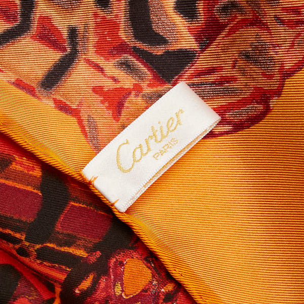カルティエ パンサー スカーフ オレンジ レッド シルク レディース CARTIER 【中古】