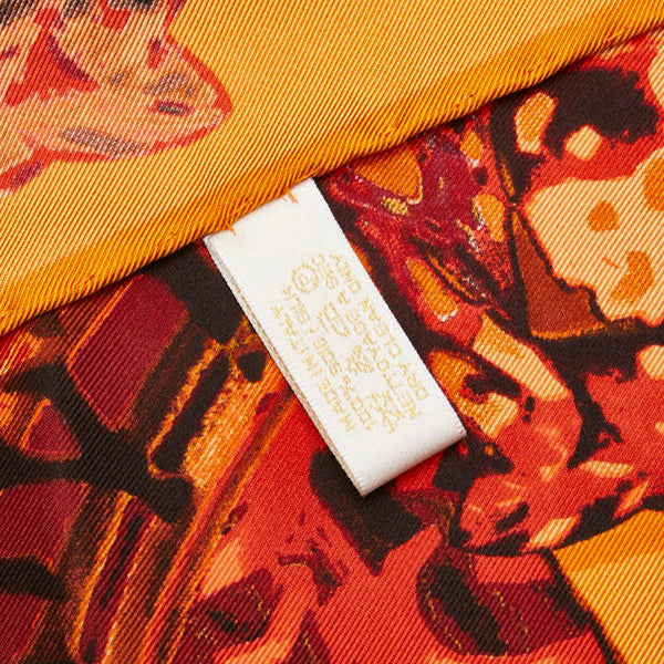 カルティエ パンサー スカーフ オレンジ レッド シルク レディース CARTIER 【中古】