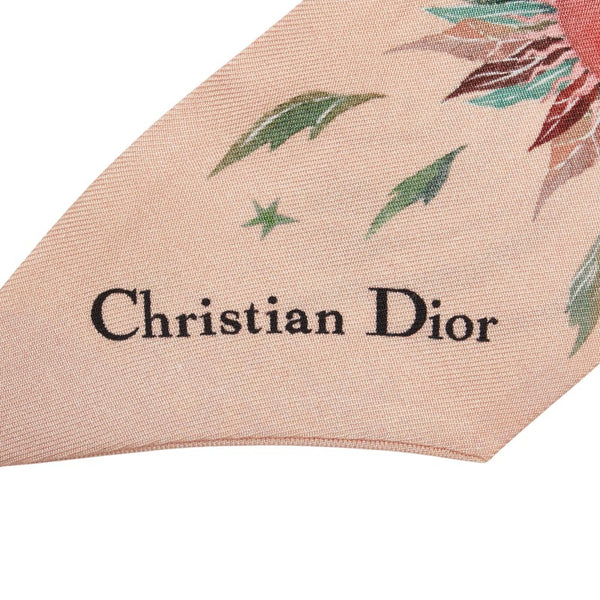 ディオール 植物 花 フラワー モチーフ スカーフ ベージュ ピンク マルチカラー シルク レディース Dior 【中古】