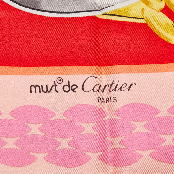 カルティエ 指輪柄 トリニティリング パンテールブレス レッド スカーフ ピンク マルチカラー シルク レディース CARTIER 【中古】