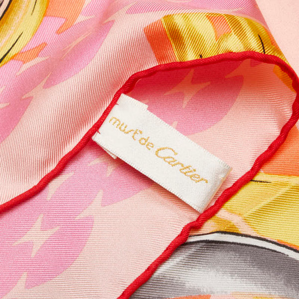 カルティエ 指輪柄 トリニティリング パンテールブレス レッド スカーフ ピンク マルチカラー シルク レディース CARTIER 【中古】