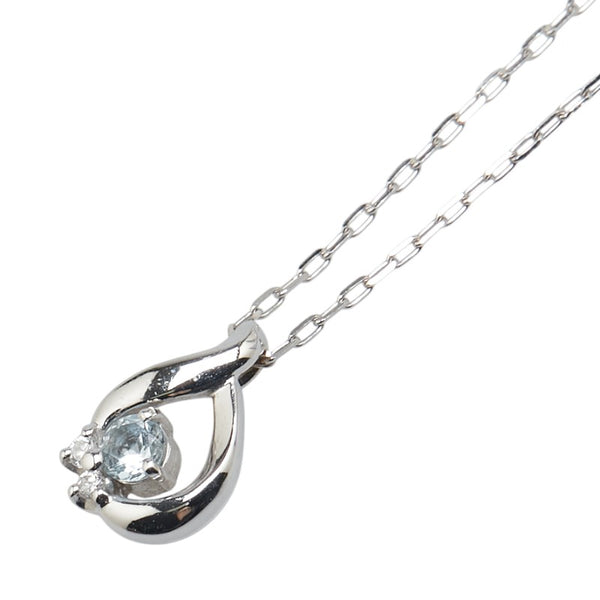 ヨンドシー K18WG ホワイトゴールド アクアマリン ダイヤ ペンダントネックレス レディース 4℃ 【中古】