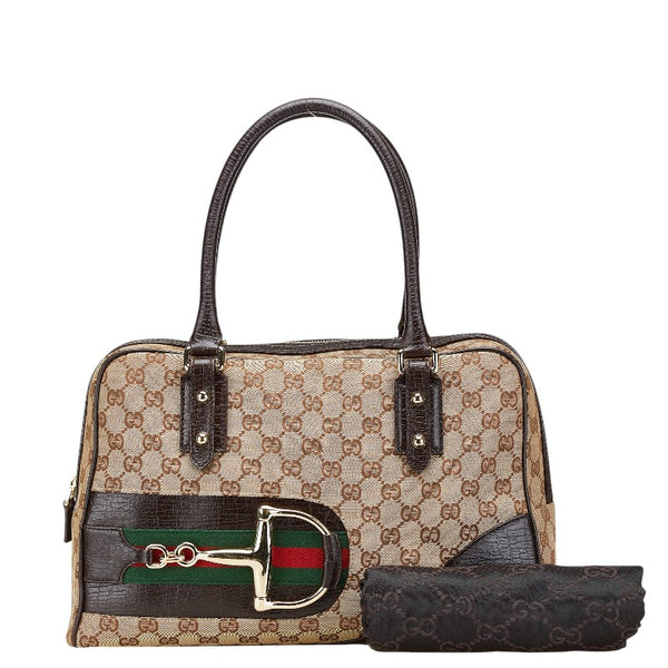 グッチ GGキャンバス ハスラービット ハンドバッグ 141503 ベージュ ブラウン キャンバス レザー レディース GUCCI 【中古】