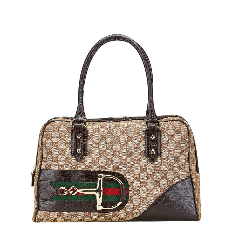 グッチ GGキャンバス ハスラービット ハンドバッグ 141503 ベージュ ブラウン キャンバス レザー レディース GUCCI 【中古】