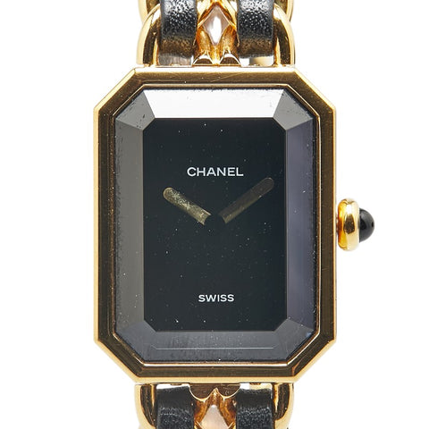 シャネル プルミエール 腕時計 不動 サイズ：L H0001 クオーツ ブラック文字盤 メッキ レザー レディース CHANEL 【中古】