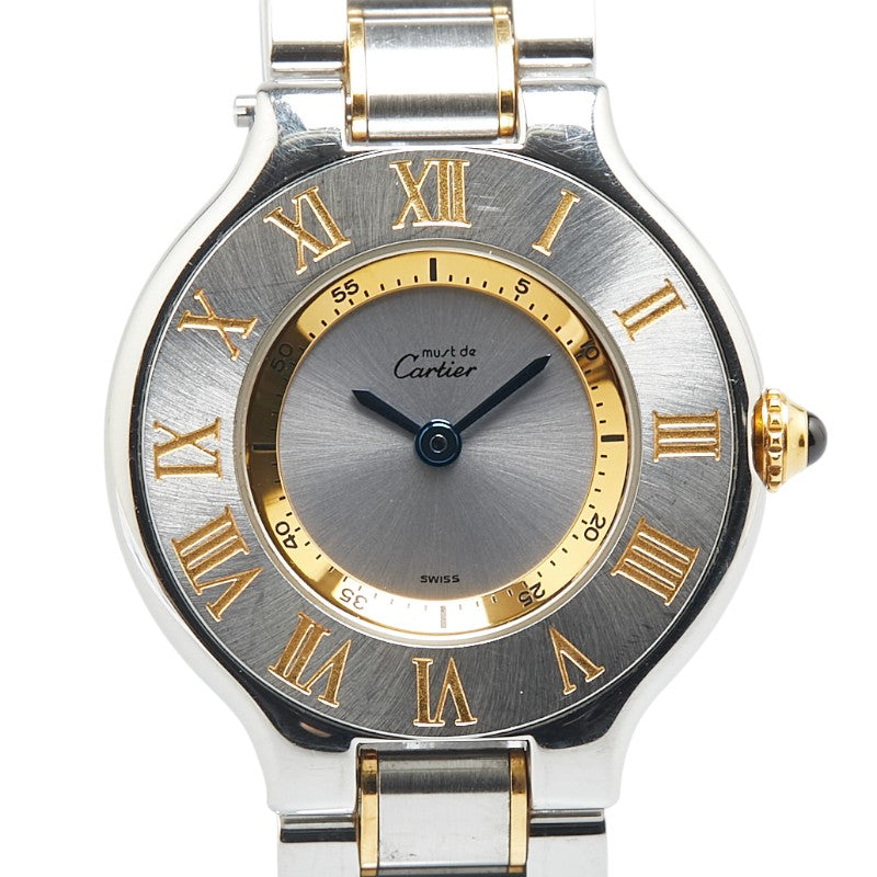 カルティエ マスト21 ヴァンティアン 腕時計 W10073R6 クオーツ シルバー文字盤 ステンレススチール メッキ メンズ CARTIER 【中古】