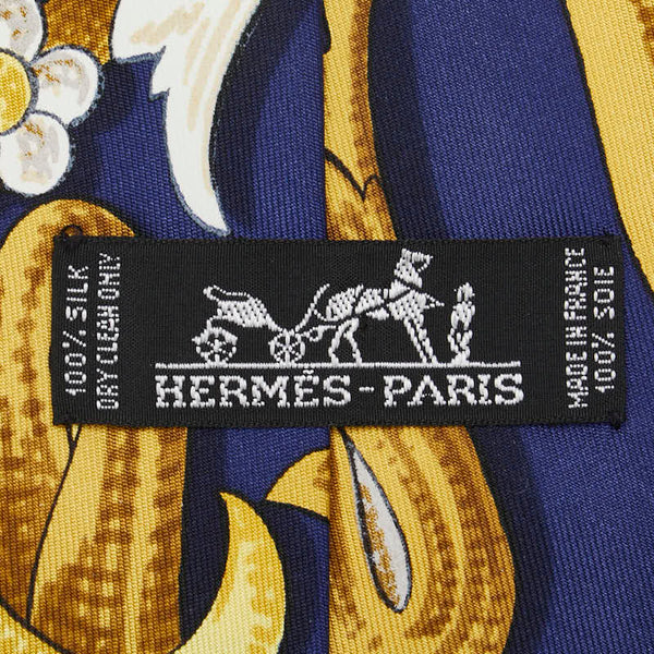 エルメス ネクタイ ネイビー ゴールド ホワイト シルク メンズ HERMES 【中古】