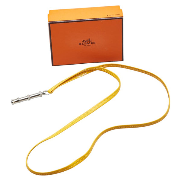 エルメス シフレ ホイッスル 犬笛 ネックレス シルバー イエロー レザー メタル レディース HERMES 【中古】
