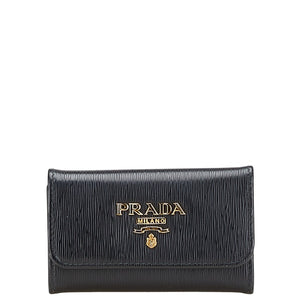 プラダ ロゴ金具 6連 キーケース ブラック レザー レディース PRADA 【中古】