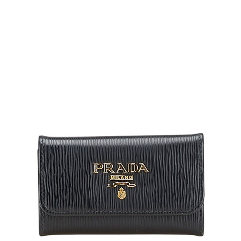 プラダ ロゴ金具 6連 キーケース ブラック レザー レディース PRADA 【中古】