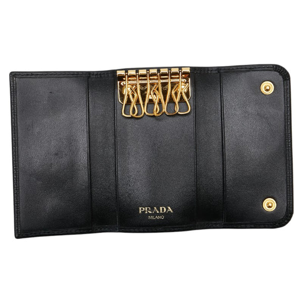 プラダ ロゴ金具 6連 キーケース ブラック レザー レディース PRADA 【中古】