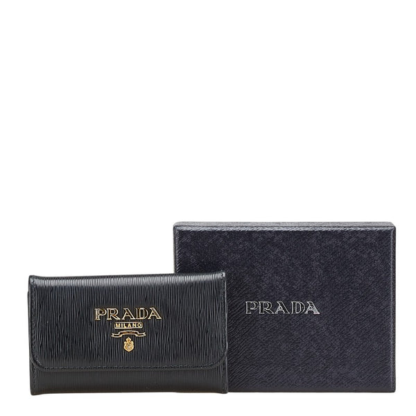 プラダ ロゴ金具 6連 キーケース ブラック レザー レディース PRADA 【中古】
