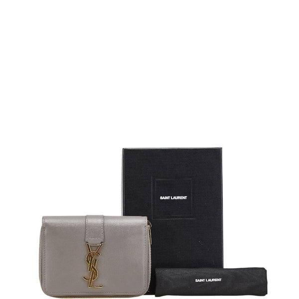 サンローラン YSL 二つ折り財布 コンパクトウォレット 532867 グレー レザー レディース SAINT LAURENT 【中古】