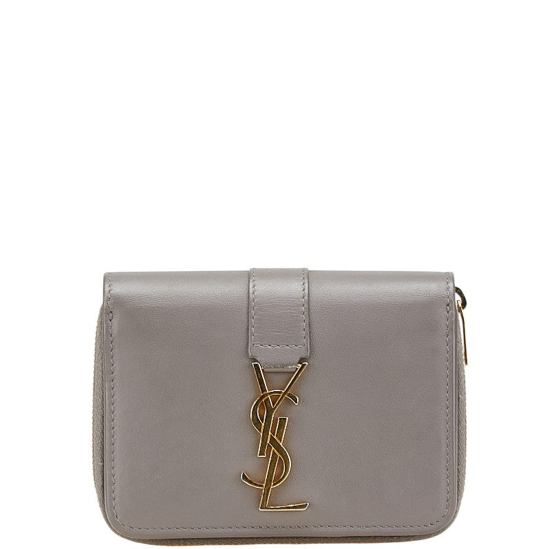 サンローラン YSL 二つ折り財布 コンパクトウォレット 532867 グレー レザー レディース SAINT LAURENT 【中古】