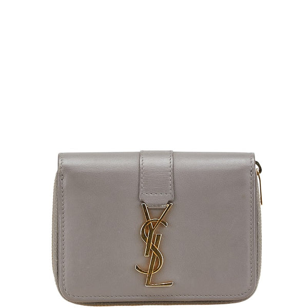 サンローラン YSL 二つ折り財布 コンパクトウォレット 532867 グレー レザー レディース SAINT LAURENT 【中古】