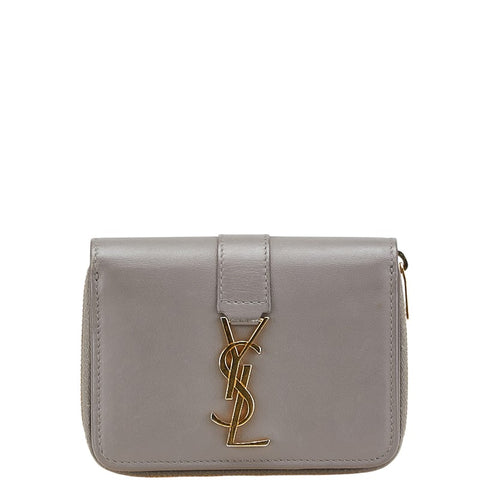 サンローラン YSL 二つ折り財布 コンパクトウォレット 532867 グレー レザー レディース SAINT LAURENT 【中古】