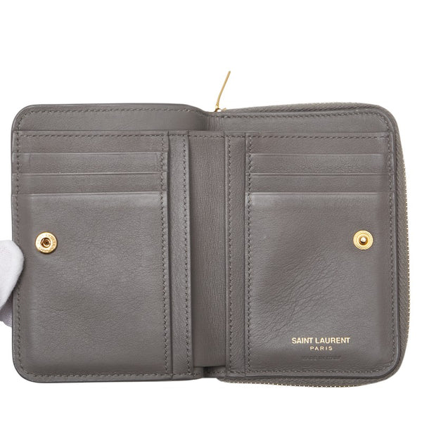 サンローラン YSL 二つ折り財布 コンパクトウォレット 532867 グレー レザー レディース SAINT LAURENT 【中古】