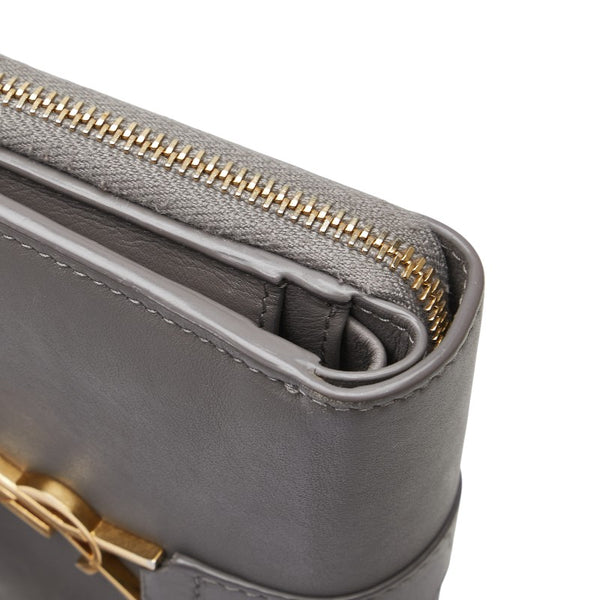 サンローラン YSL 二つ折り財布 コンパクトウォレット 532867 グレー レザー レディース SAINT LAURENT 【中古】