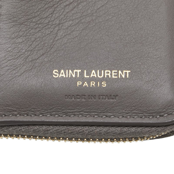 サンローラン YSL 二つ折り財布 コンパクトウォレット 532867 グレー レザー レディース SAINT LAURENT 【中古】