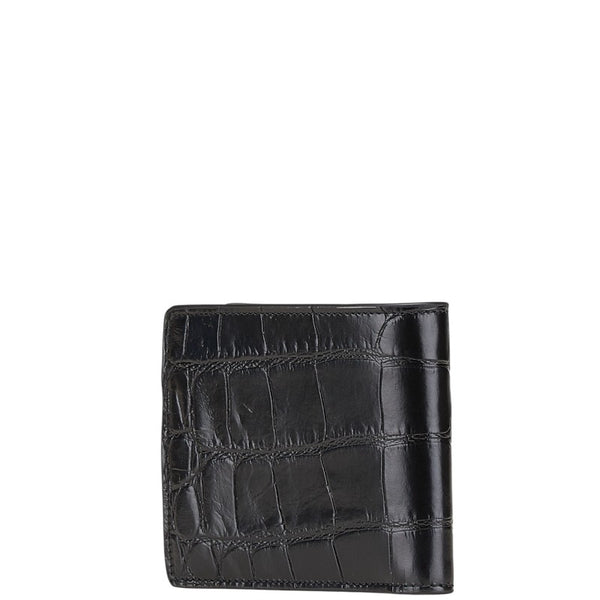 ヴェルサーチェ メデューサ クロコ型押し 二つ折り財布 ブラック レザー レディース VERSACE 【中古】
