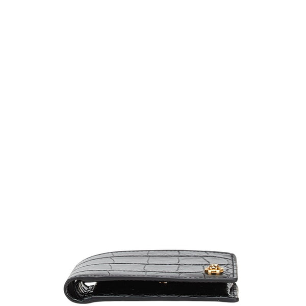 ヴェルサーチェ メデューサ クロコ型押し 二つ折り財布 ブラック レザー レディース VERSACE 【中古】