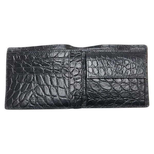 ヴェルサーチェ メデューサ クロコ型押し 二つ折り財布 ブラック レザー レディース VERSACE 【中古】