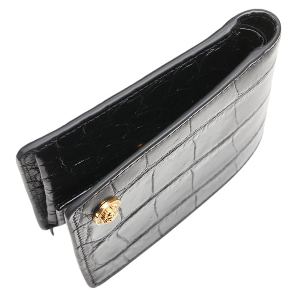 ヴェルサーチェ メデューサ クロコ型押し 二つ折り財布 ブラック レザー レディース VERSACE 【中古】