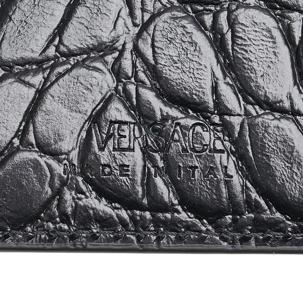 ヴェルサーチェ メデューサ クロコ型押し 二つ折り財布 ブラック レザー レディース VERSACE 【中古】