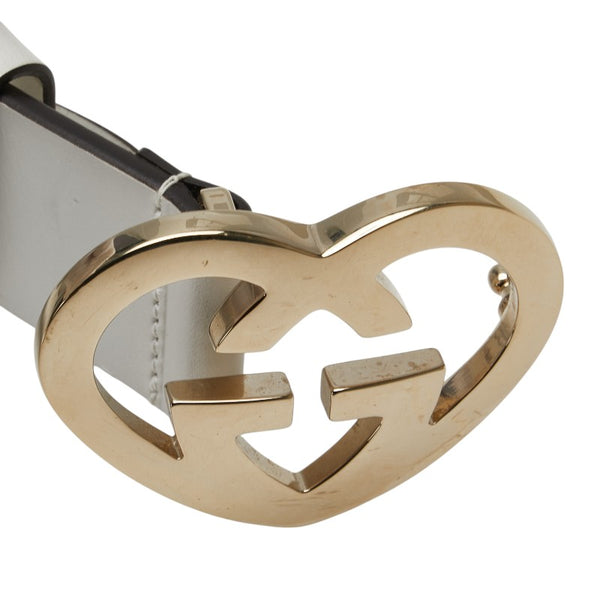 グッチ ハート インターロッキングG バックル ベルト サイズ：80/32 245856 ホワイト ゴールド レザー メッキ レディース GUCCI 【中古】