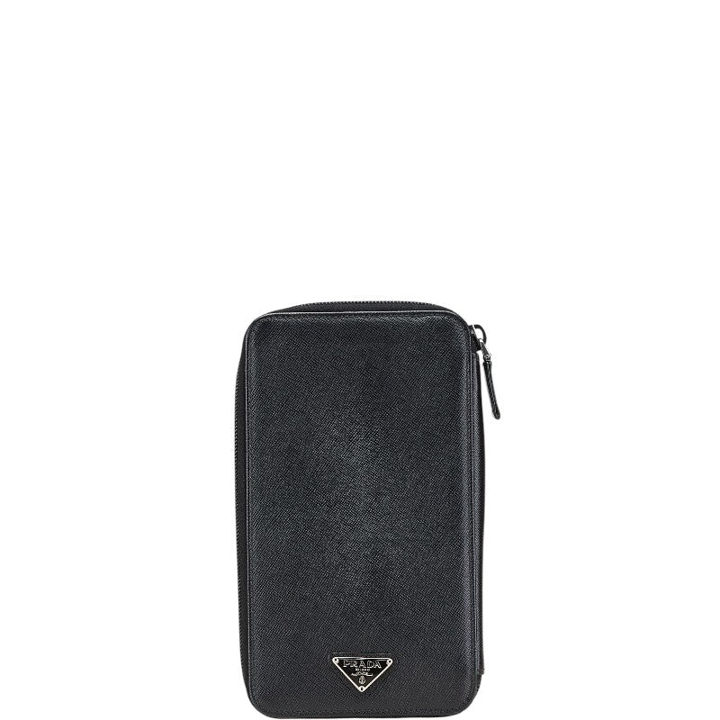 プラダ 三角ロゴプレート ラウンドファスナー 長財布 オーガナイザー ブラック サフィアーノレザー レディース PRADA 【中古】