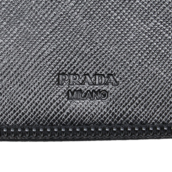 プラダ 三角ロゴプレート ラウンドファスナー 長財布 オーガナイザー ブラック サフィアーノレザー レディース PRADA 【中古】