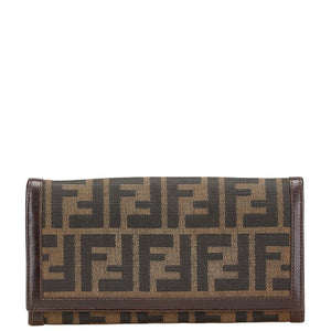 フェンディ ズッカ 長財布 30851 ブラウン キャンバス レザー レディース FENDI 【中古】
