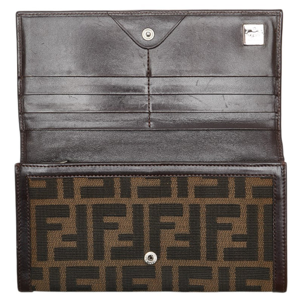 フェンディ ズッカ 長財布 30851 ブラウン キャンバス レザー レディース FENDI 【中古】