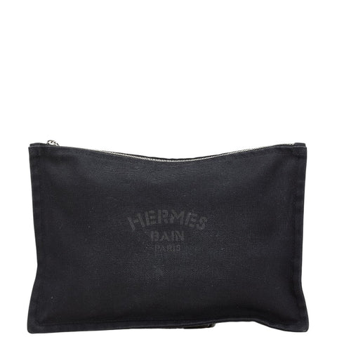 エルメス ヨッティングGM ポーチ ブラック コットン レディース HERMES 【中古】