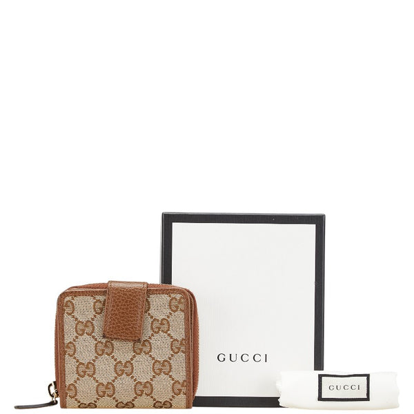 グッチ GGキャンバス ラウンドファスナー 二つ折り財布 346056 ベージュ ブラウン キャンバス レザー レディース GUCCI 【中古】