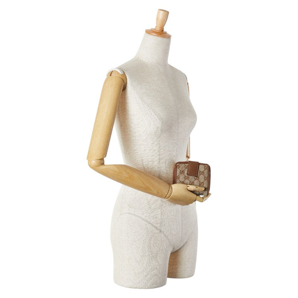 グッチ GGキャンバス ラウンドファスナー 二つ折り財布 346056 ベージュ ブラウン キャンバス レザー レディース GUCCI 【中古】