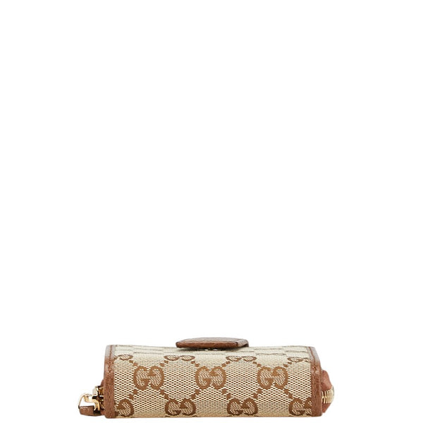 グッチ GGキャンバス ラウンドファスナー 二つ折り財布 346056 ベージュ ブラウン キャンバス レザー レディース GUCCI 【中古】