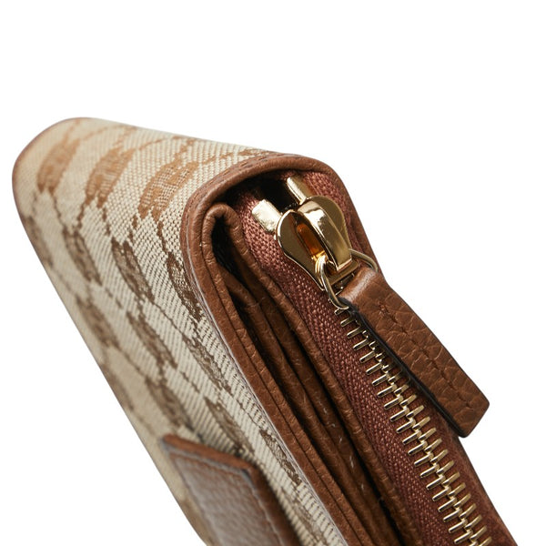 グッチ GGキャンバス ラウンドファスナー 二つ折り財布 346056 ベージュ ブラウン キャンバス レザー レディース GUCCI 【中古】