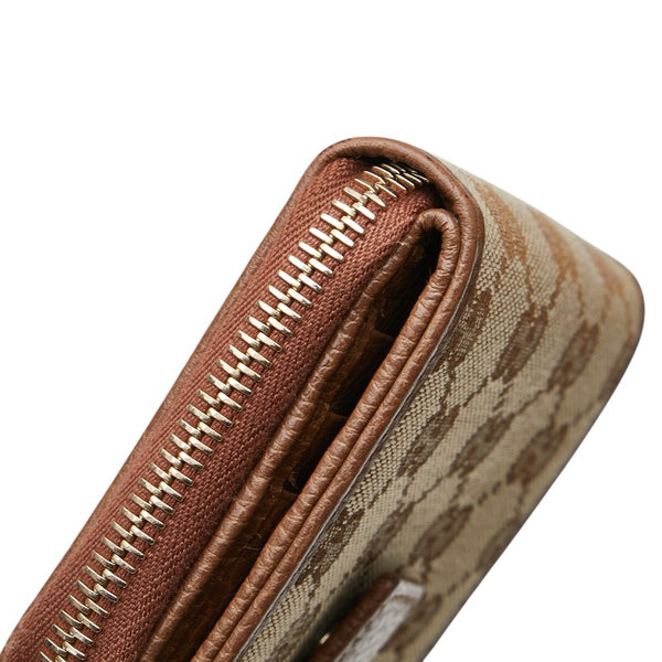 グッチ GGキャンバス ラウンドファスナー 二つ折り財布 346056 ベージュ ブラウン キャンバス レザー レディース GUCCI 【中古】