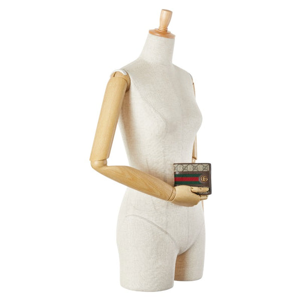 グッチ GGスプリーム オフィディア 二つ折り財布 597609 ベージュ ブラウン PVC レザー レディース GUCCI 【中古】