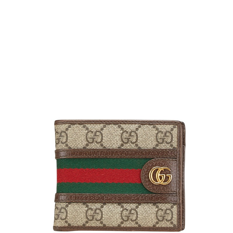 グッチ GGスプリーム オフィディア 二つ折り財布 597609 ベージュ ブラウン PVC レザー レディース GUCCI 【中古】