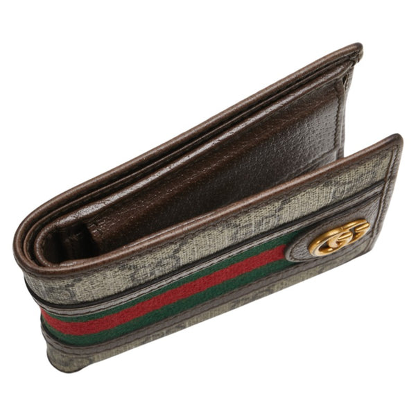 グッチ GGスプリーム オフィディア 二つ折り財布 597609 ベージュ ブラウン PVC レザー レディース GUCCI 【中古】