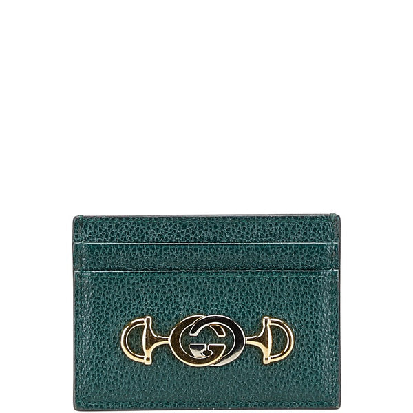 グッチ ズゥミ カードケース パスケース 570679 グリーン レザー レディース GUCCI 【中古】