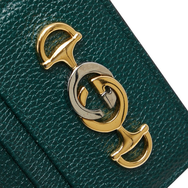 グッチ ズゥミ カードケース パスケース 570679 グリーン レザー レディース GUCCI 【中古】
