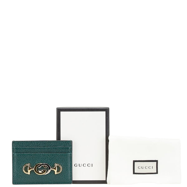 グッチ ズゥミ カードケース パスケース 570679 グリーン レザー レディース GUCCI 【中古】