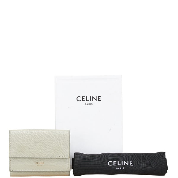 セリーヌ 三つ折り財布 コンパクトウォレット ライトグリーン レザー レディース CELINE 【中古】